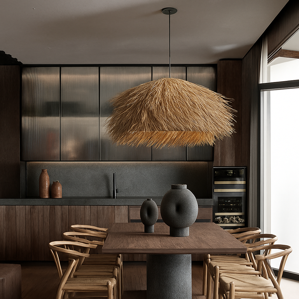 Kelvington | Rotan getextureerde mandweefsel retro silhouet hanglamp