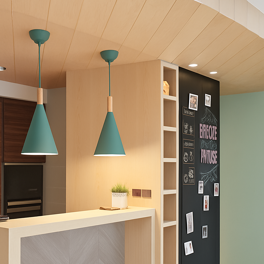 Zerimar | Moderne kegelvormige metalen en houten hanglamp