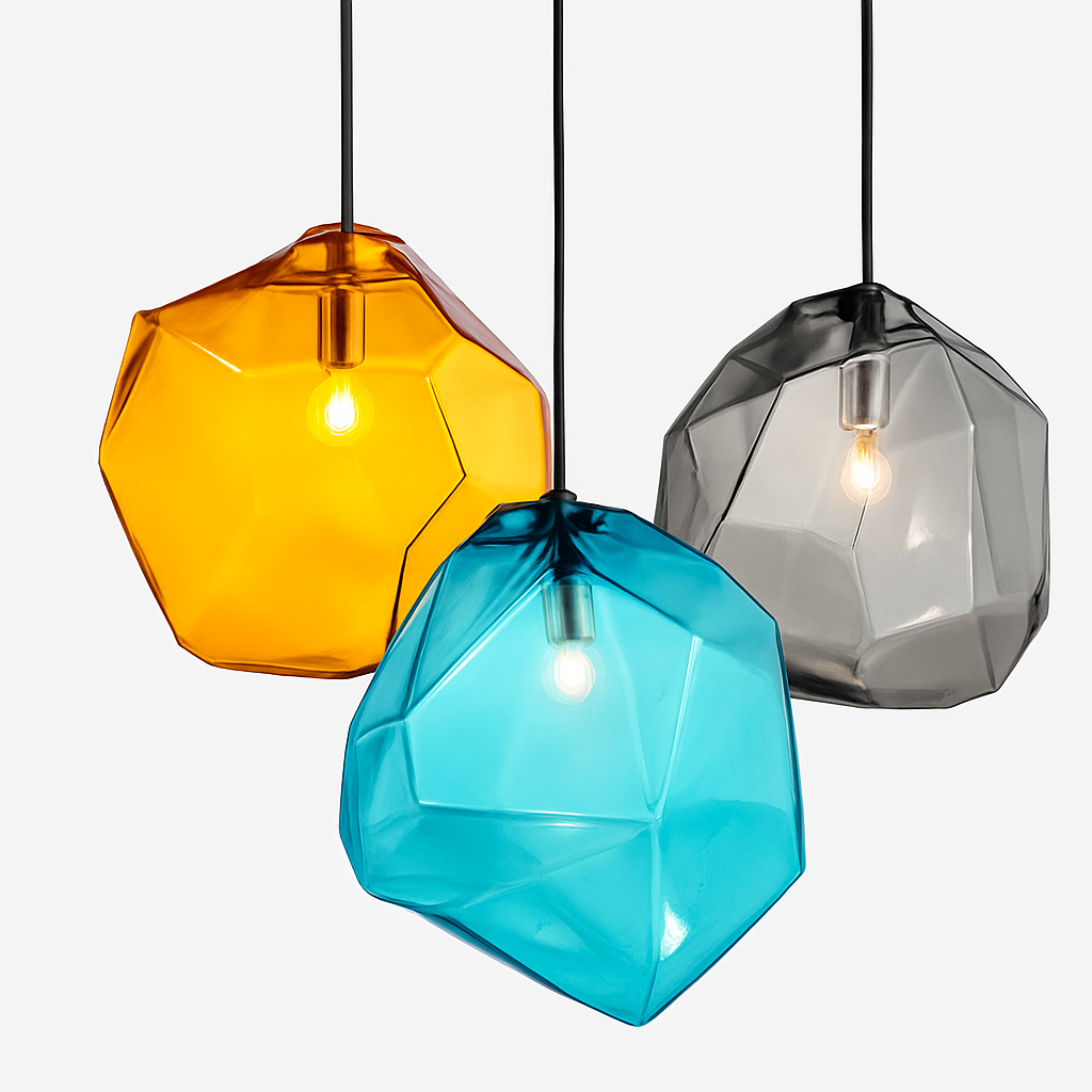 Throstle | Gearticuleerde kristallijne sculpturale glazen hanglamp