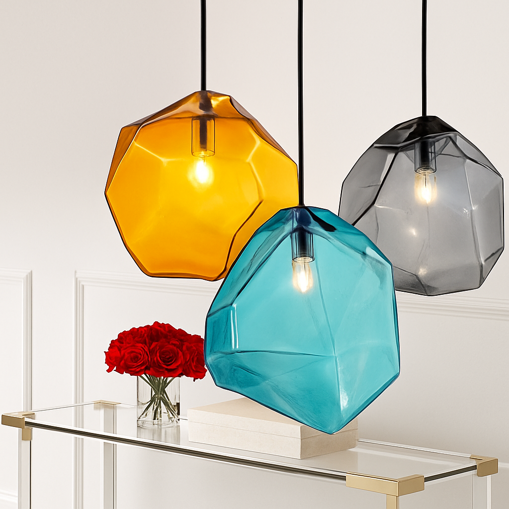 Throstle | Gearticuleerde kristallijne sculpturale glazen hanglamp
