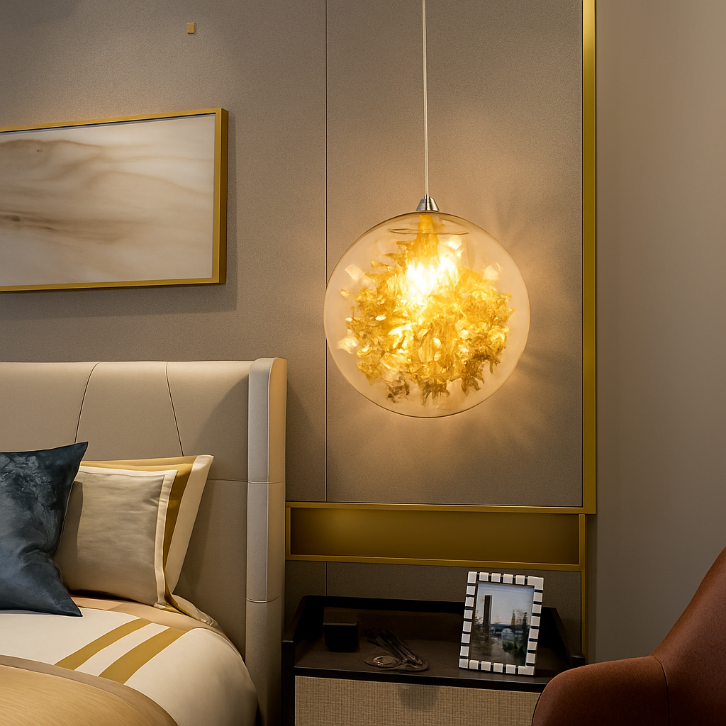 Kendroma | Sierlijke Glazen Bol Cluster Hanglamp met Metalen Bladeren