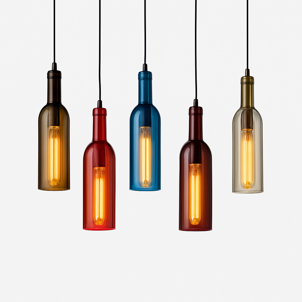Vireloft | Gesculpteerde Wijnfles Glazen Art Deco Hanglamp