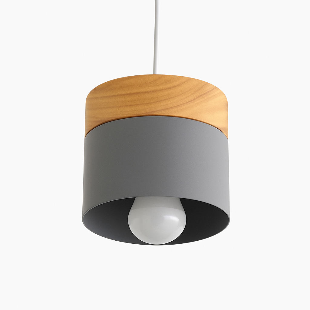 Veldrin | Scandinavische Cilindrische Metalen en Houten Hanglamp