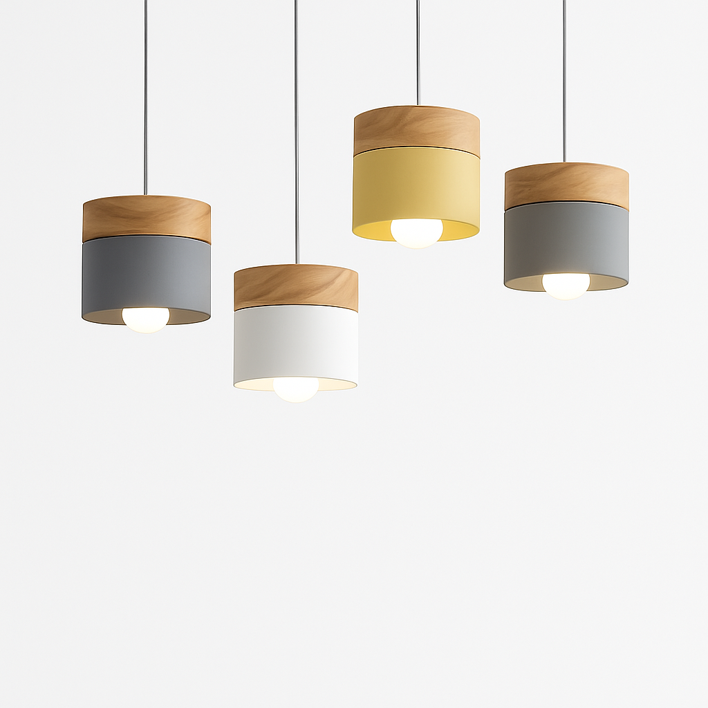Veldrin | Scandinavische Cilindrische Metalen en Houten Hanglamp