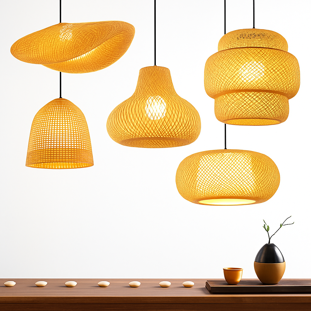 Varengis | Handgeweven Rotan Strohoed Silhouet Bamboe Hanglamp