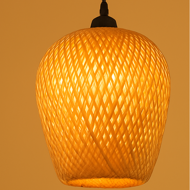 Varengis | Handgeweven Rotan Strohoed Silhouet Bamboe Hanglamp