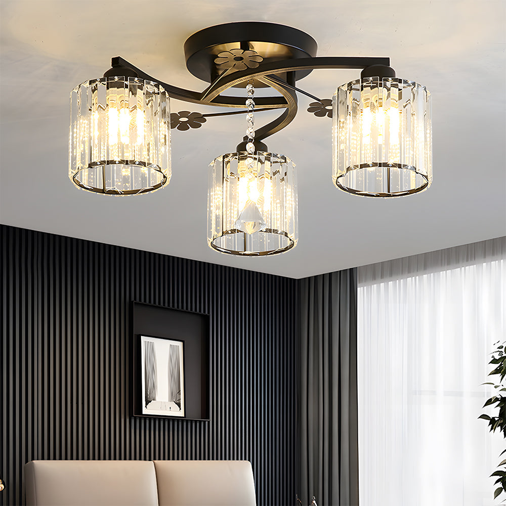 Celestia | Luxe Kristallen Cilinder Semi-Plafondlamp