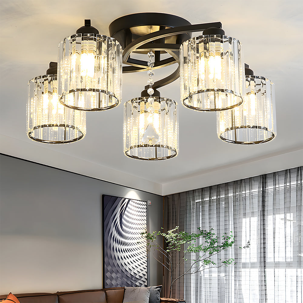 Celestia | Luxe Kristallen Cilinder Semi-Plafondlamp