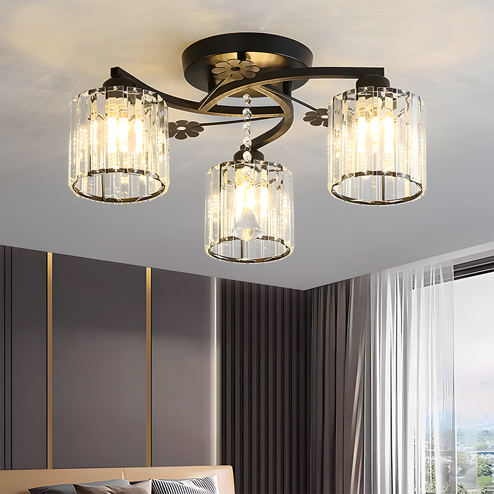 Celestia | Luxe Kristallen Cilinder Semi-Plafondlamp