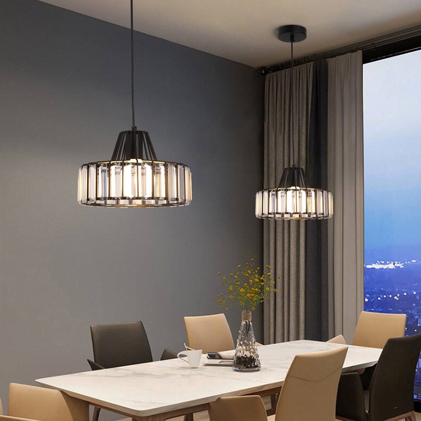 Obsidia | Strakke IJzeren Frame Kristallen Hanglamp