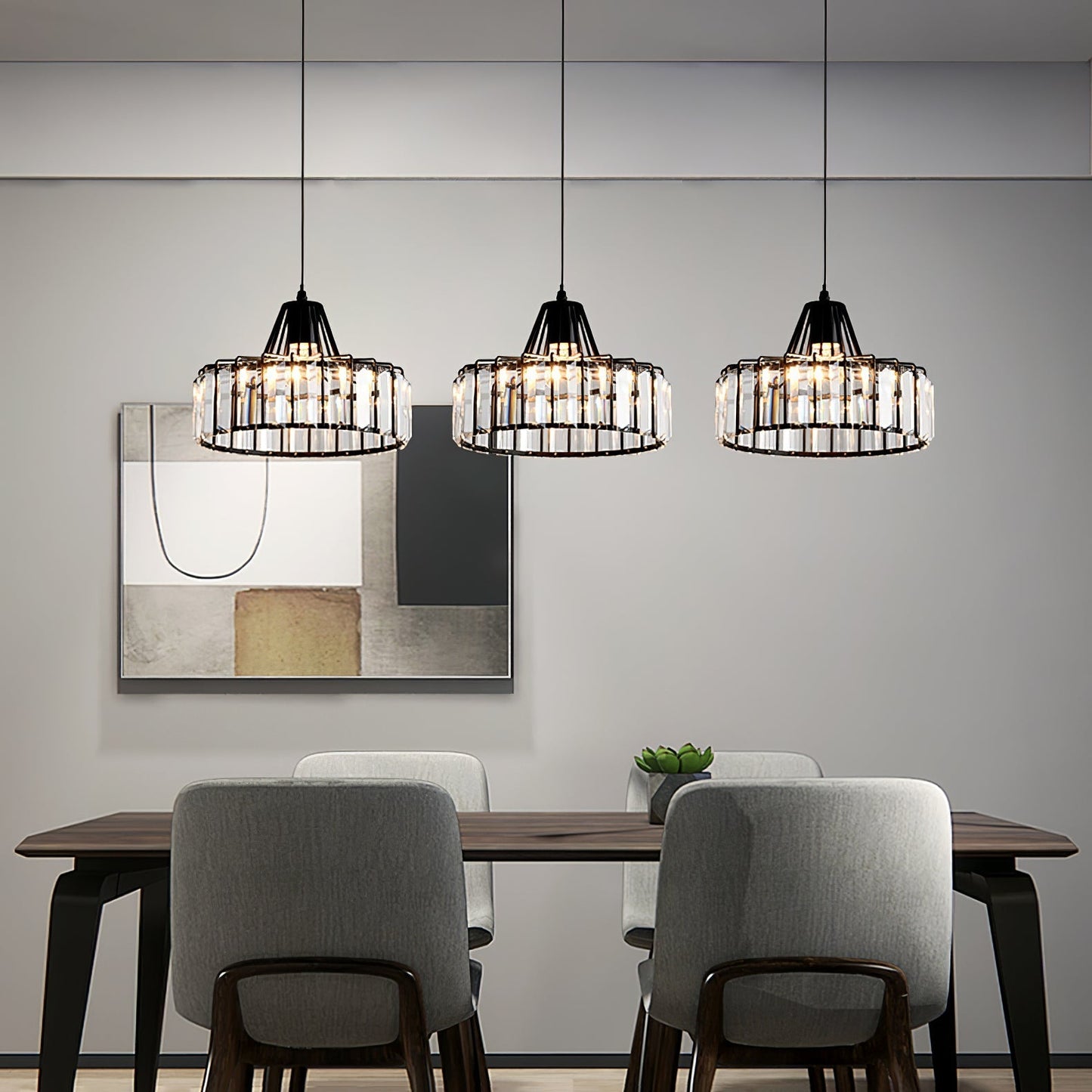 Obsidia | Strakke IJzeren Frame Kristallen Hanglamp