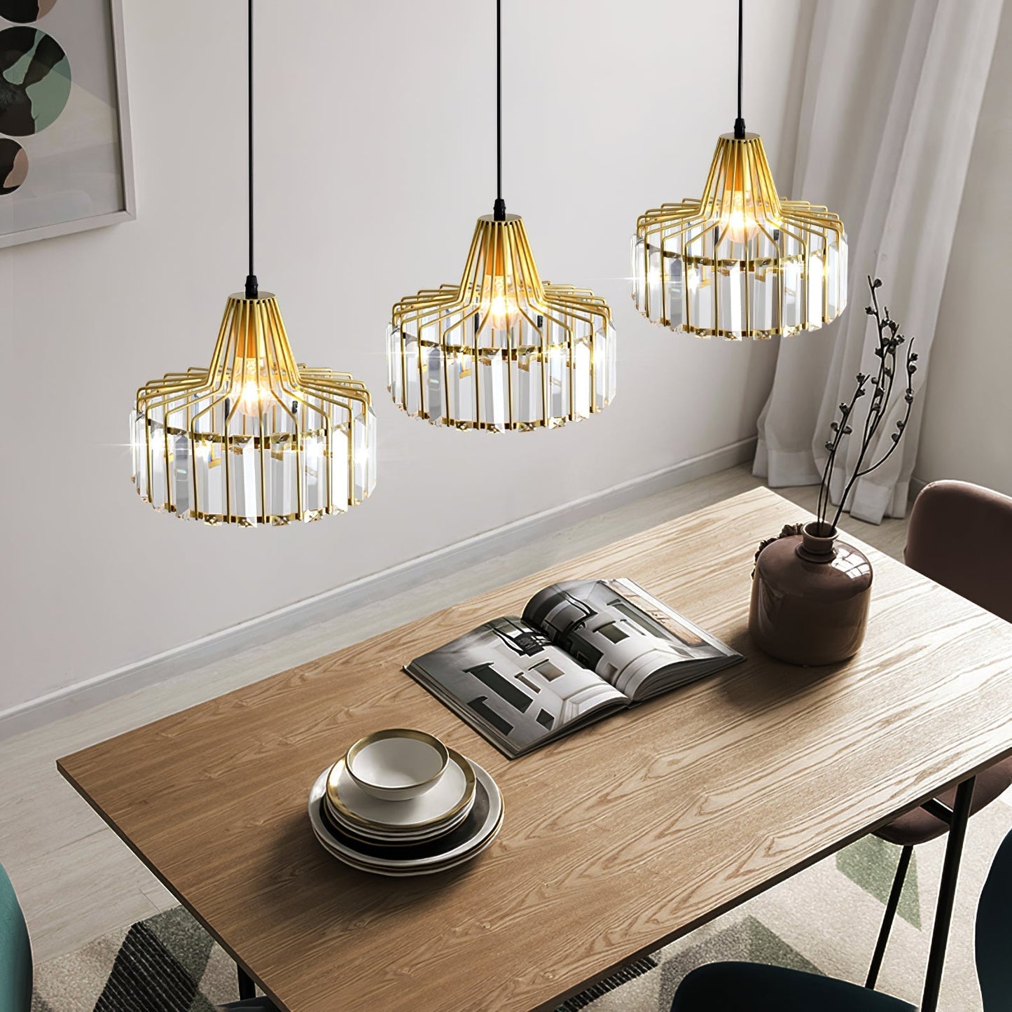 Obsidia | Strakke IJzeren Frame Kristallen Hanglamp