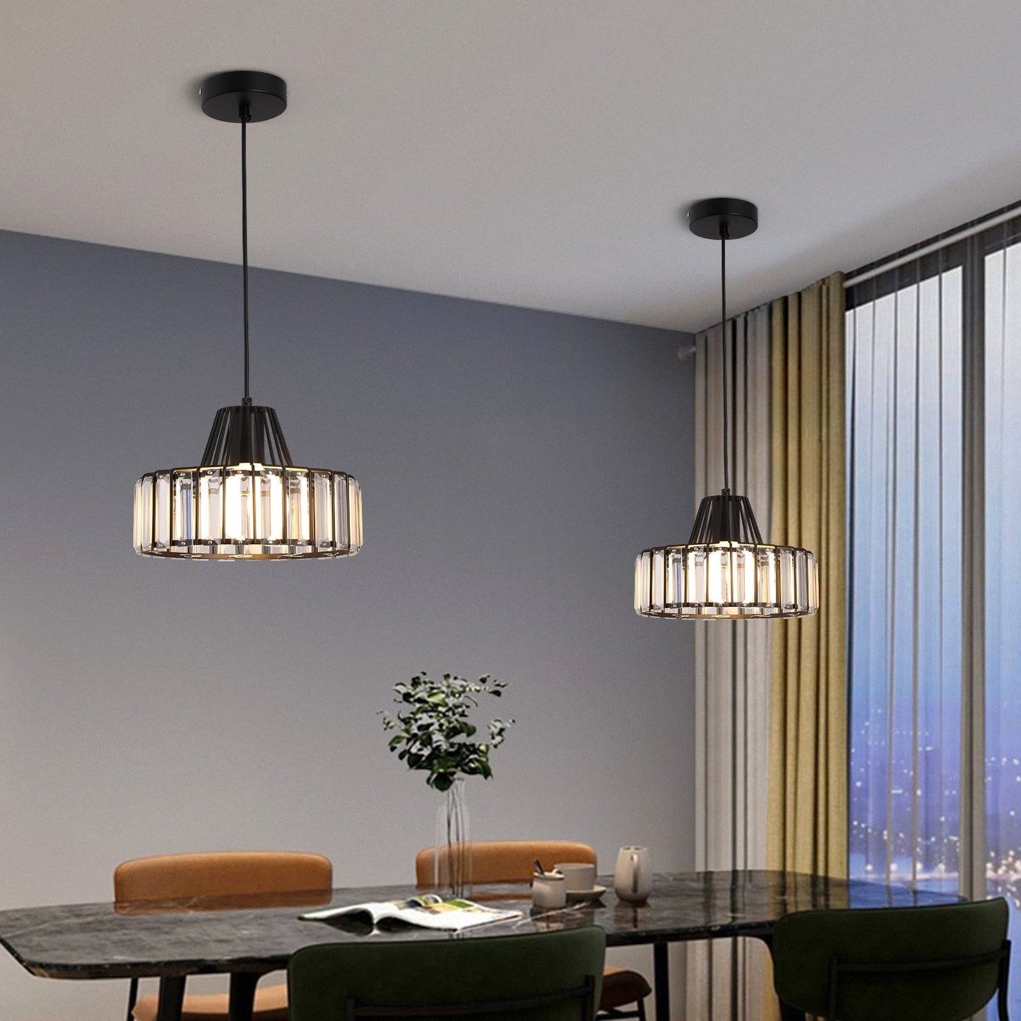 Obsidia | Strakke IJzeren Frame Kristallen Hanglamp