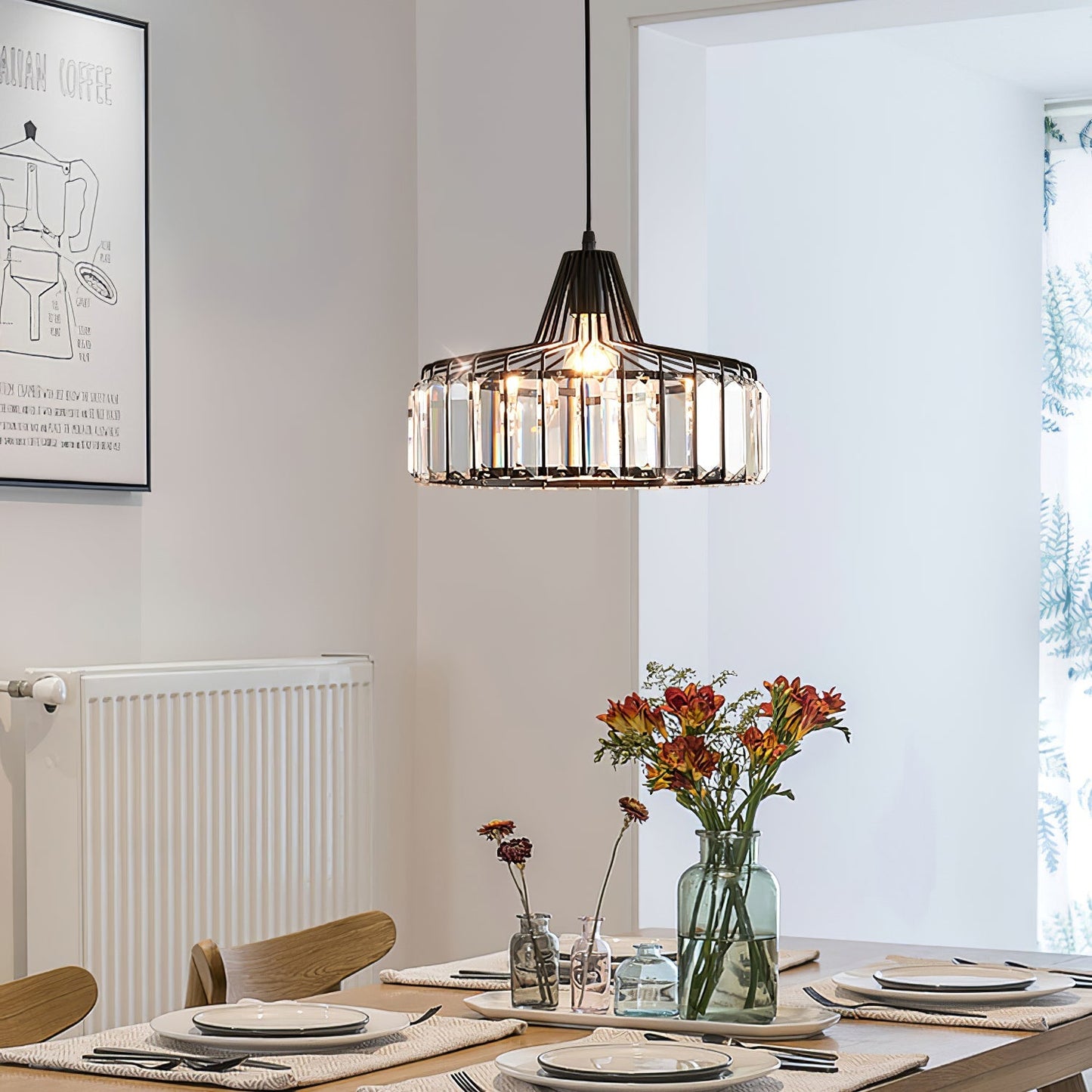 Obsidia | Strakke IJzeren Frame Kristallen Hanglamp