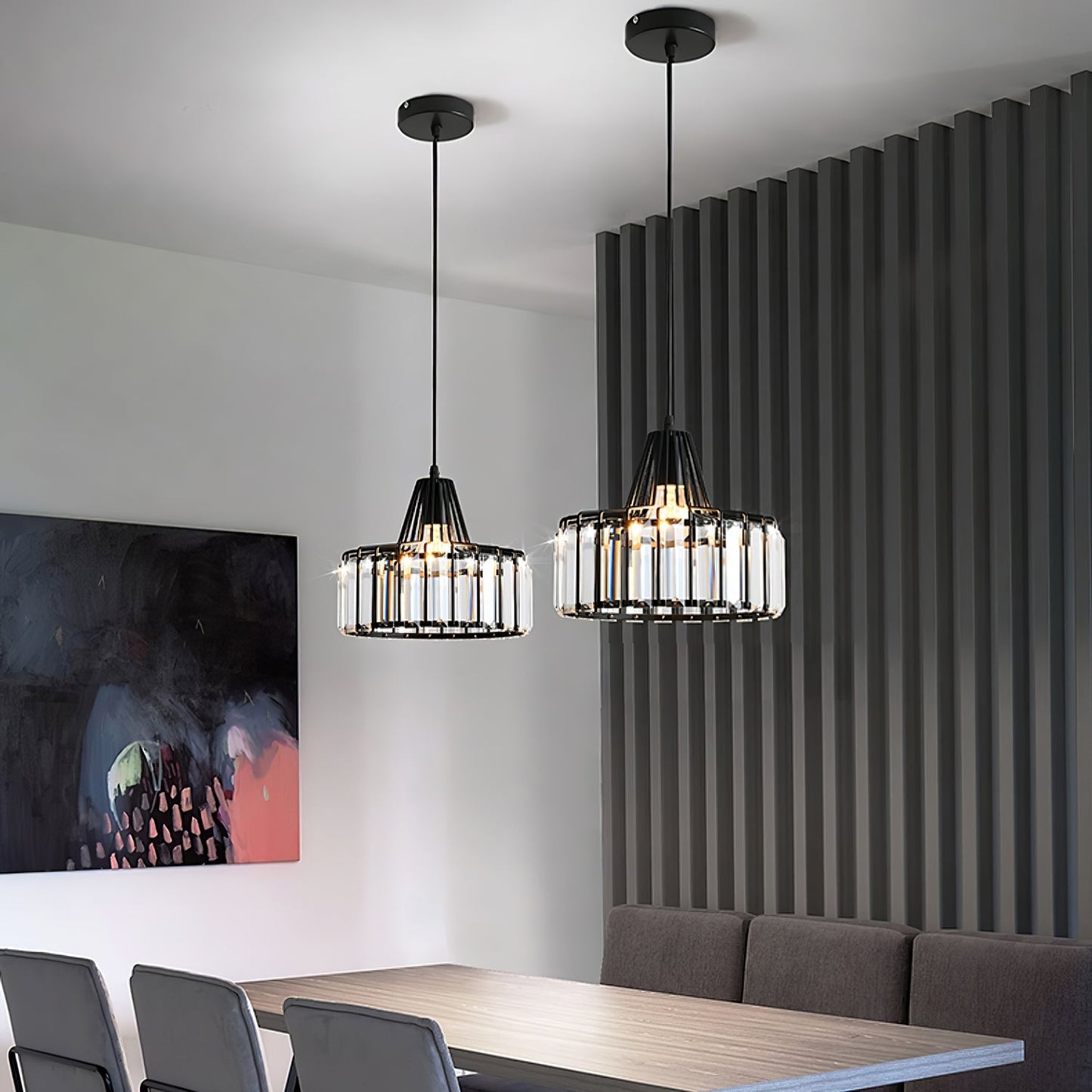 Obsidia | Strakke IJzeren Frame Kristallen Hanglamp