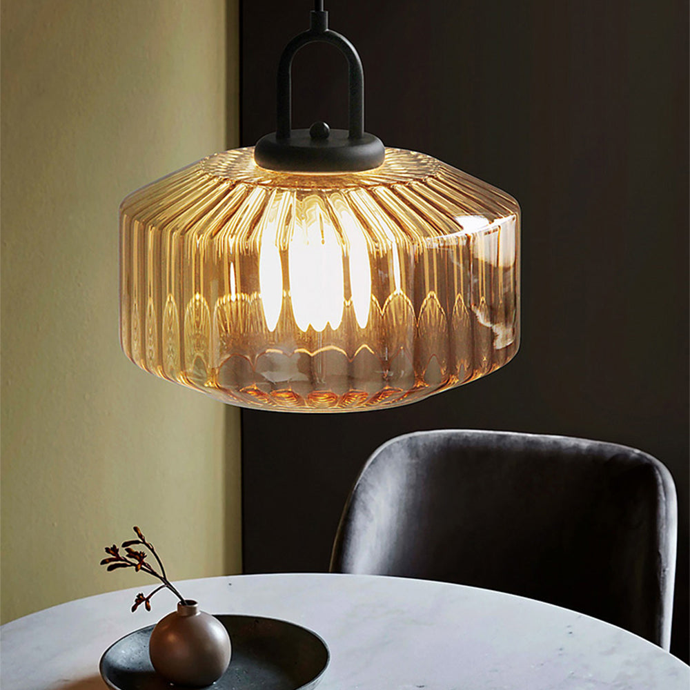 Verda | Midden Eeuw Ribbelglas Koepel Hanglamp