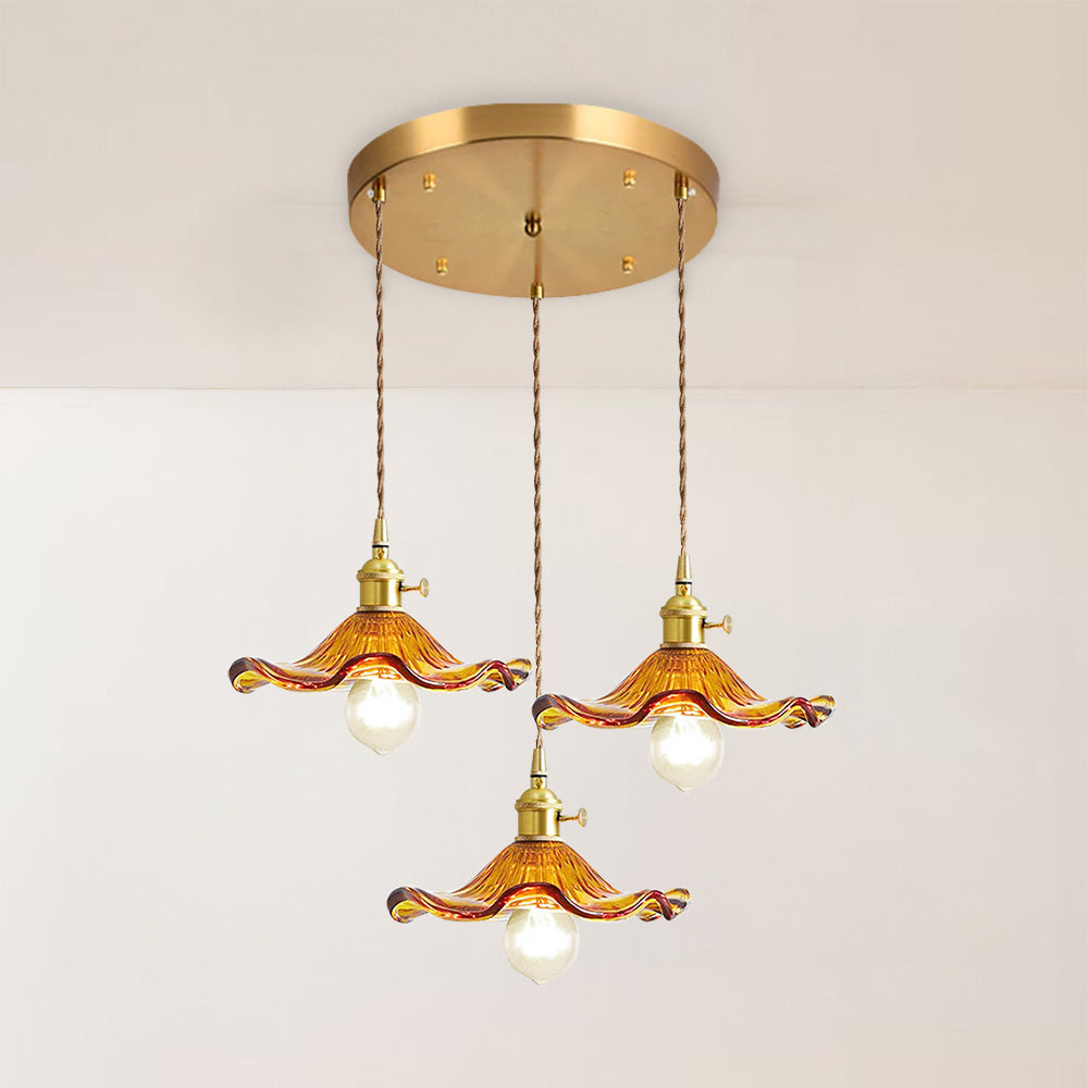 Floria | Elegante Hibiscus Bloemvormige Geprofileerde Glazen Hanglamp