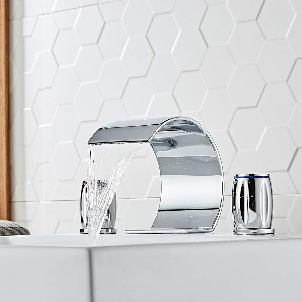 Saya | Wijdverspreide Waterval Badkamerkraan met Dubbele Draai Knoppen