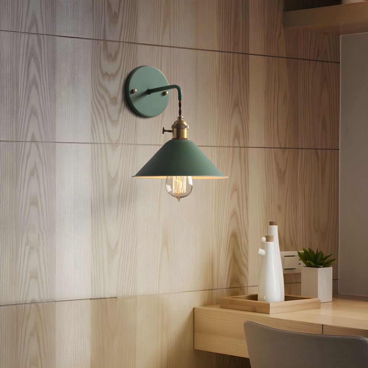 Velmory | Vintage Beschilderde Metalen Naar Beneden Gerichte Kap Moderne Wandlamp