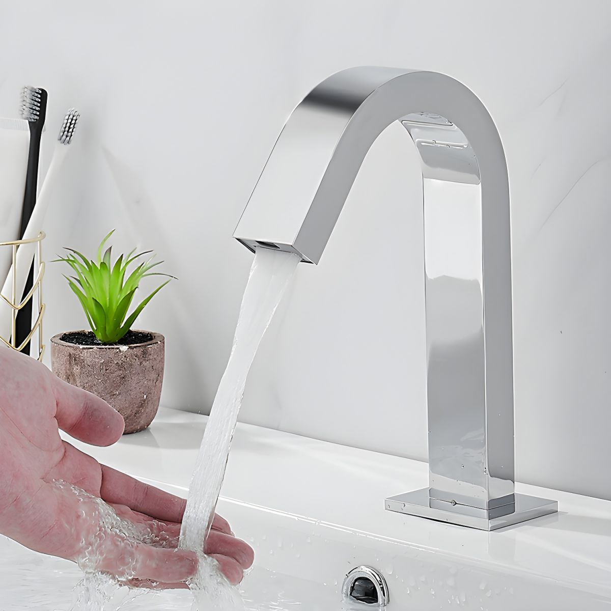 Eldurix | Strakke Touchless Beweging Sensor Hoge Boog Badkamer Wastafelkraan