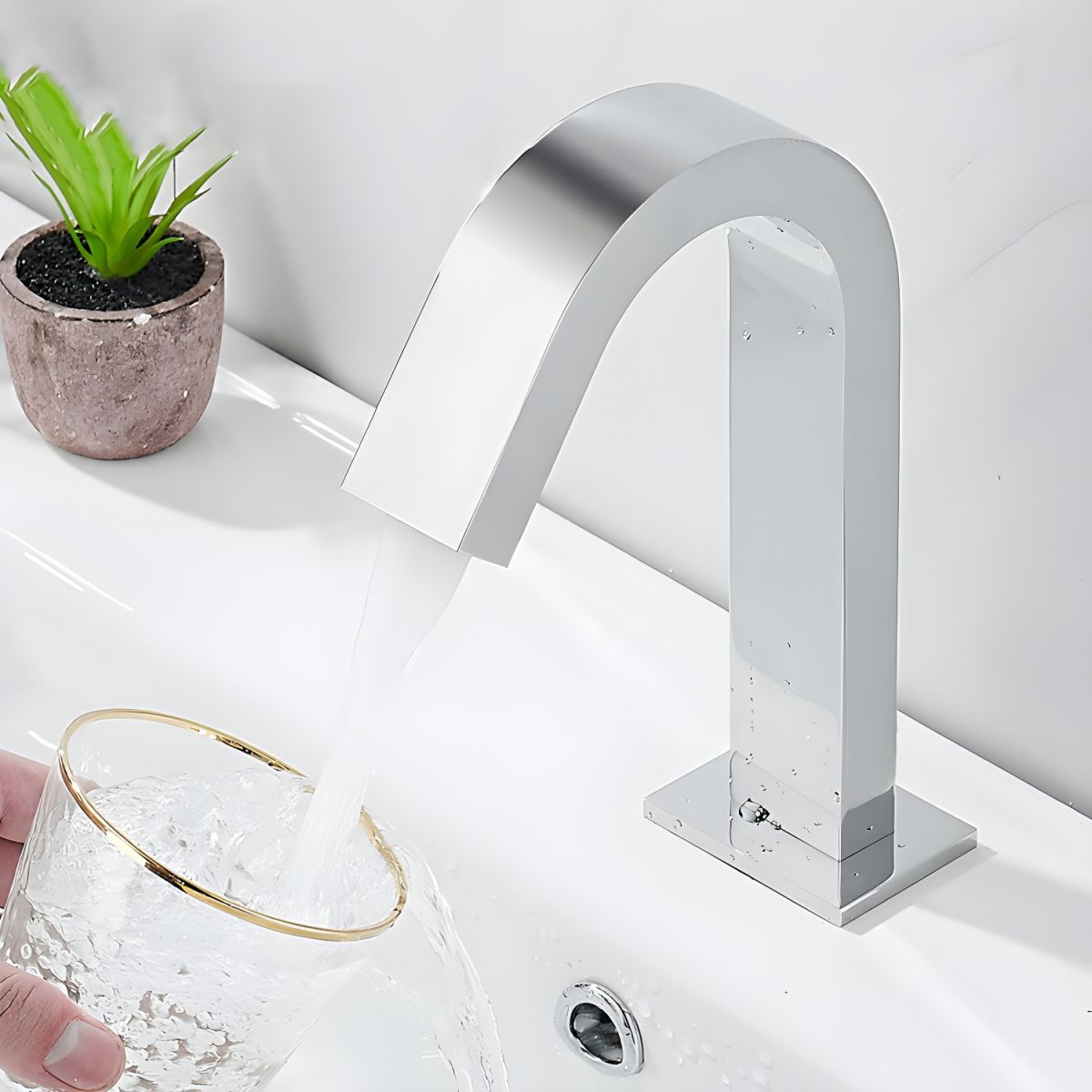 Eldurix | Strakke Touchless Beweging Sensor Hoge Boog Badkamer Wastafelkraan