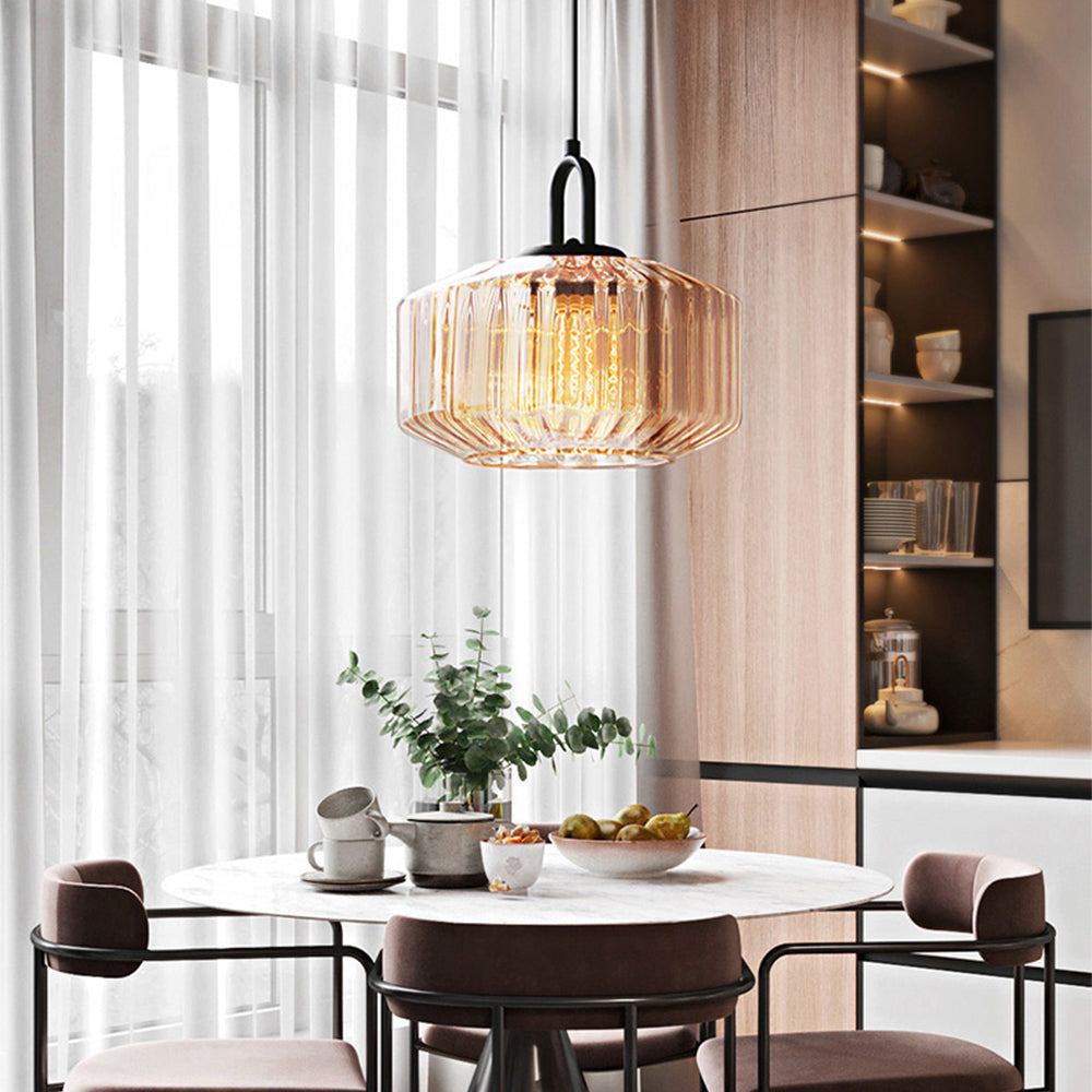 Verda | Midden Eeuw Ribbelglas Koepel Hanglamp
