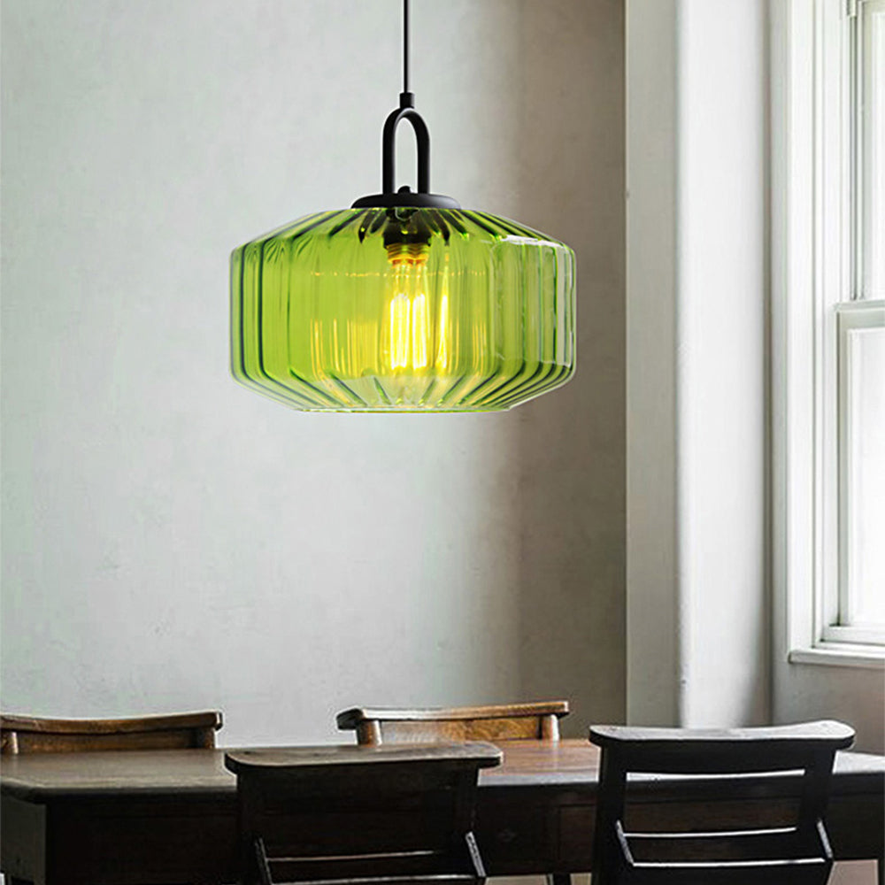 Verda | Midden Eeuw Ribbelglas Koepel Hanglamp