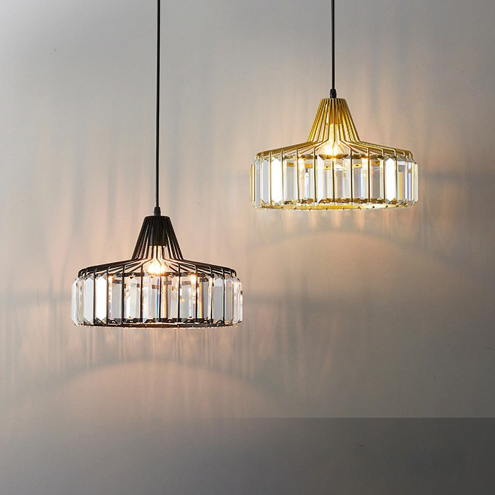 Obsidia | Strakke IJzeren Frame Kristallen Hanglamp