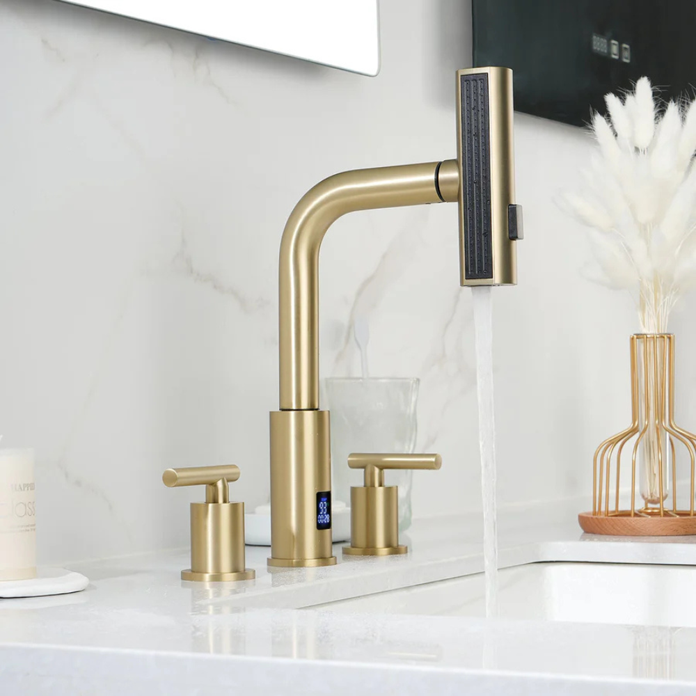 Lunaris | Dubbele Handgreep Slimme Badkamerkraan Met Uittrekbare Sprayer