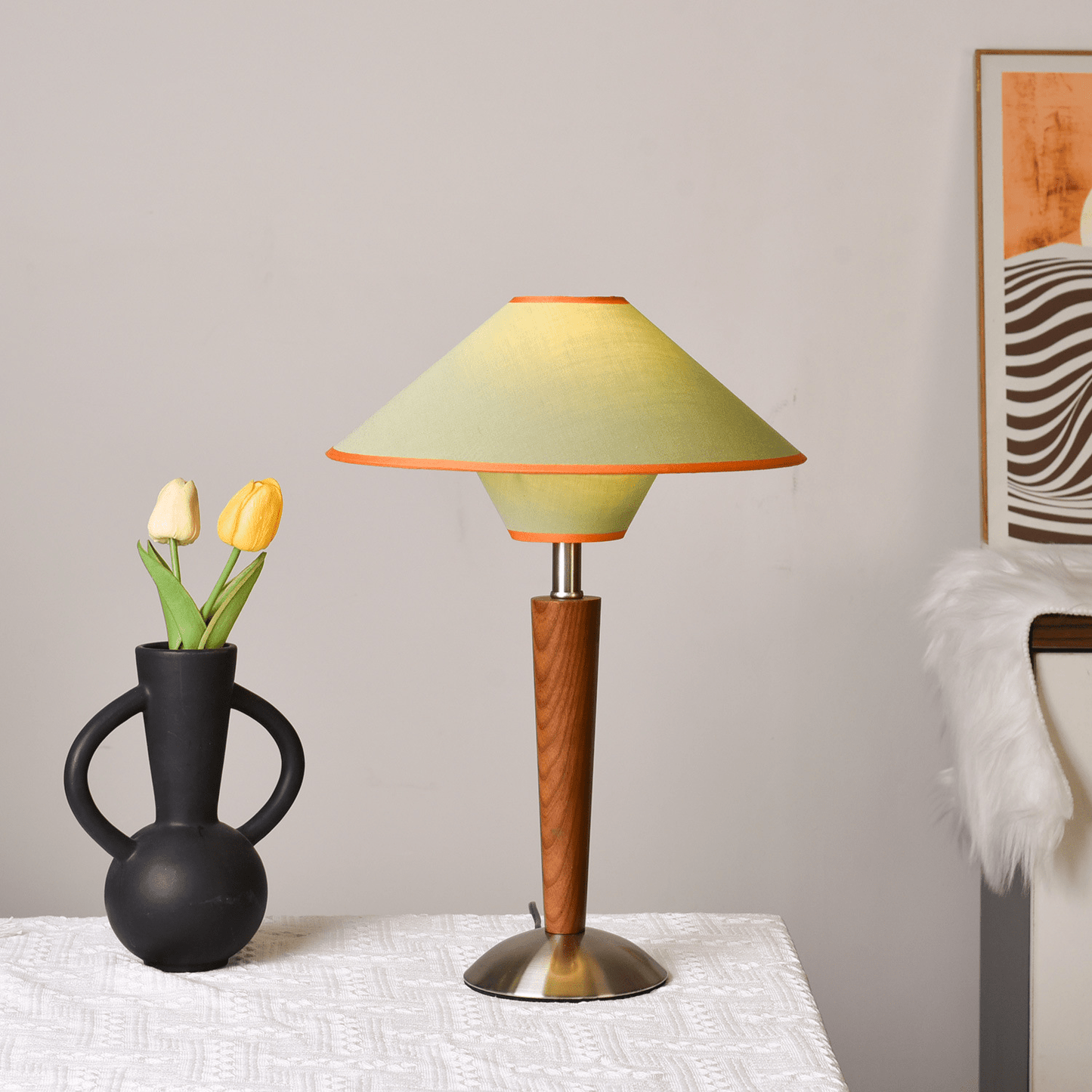 Zymorica | Midcentury Moderne Notenhouten Kolom Accent Tafellamp