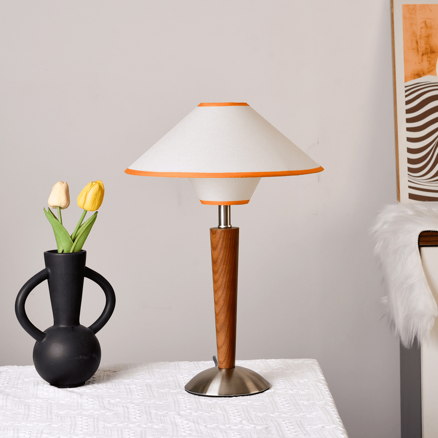 Zymorica | Midcentury Moderne Notenhouten Kolom Accent Tafellamp