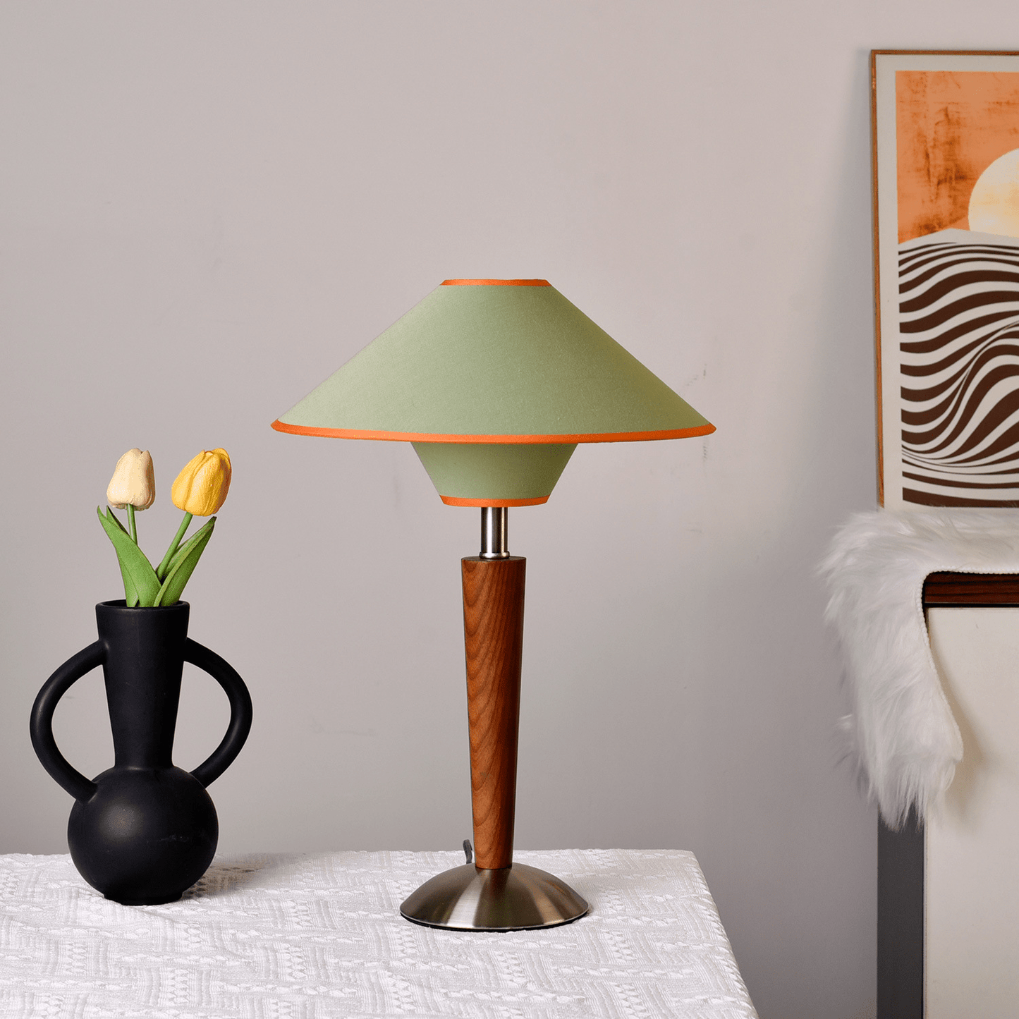 Zymorica | Midcentury Moderne Notenhouten Kolom Accent Tafellamp