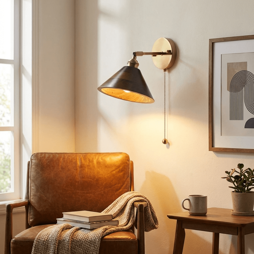 Thorgren | Midcentury Geometrische Kegel Silhouet Houten Wandlamp