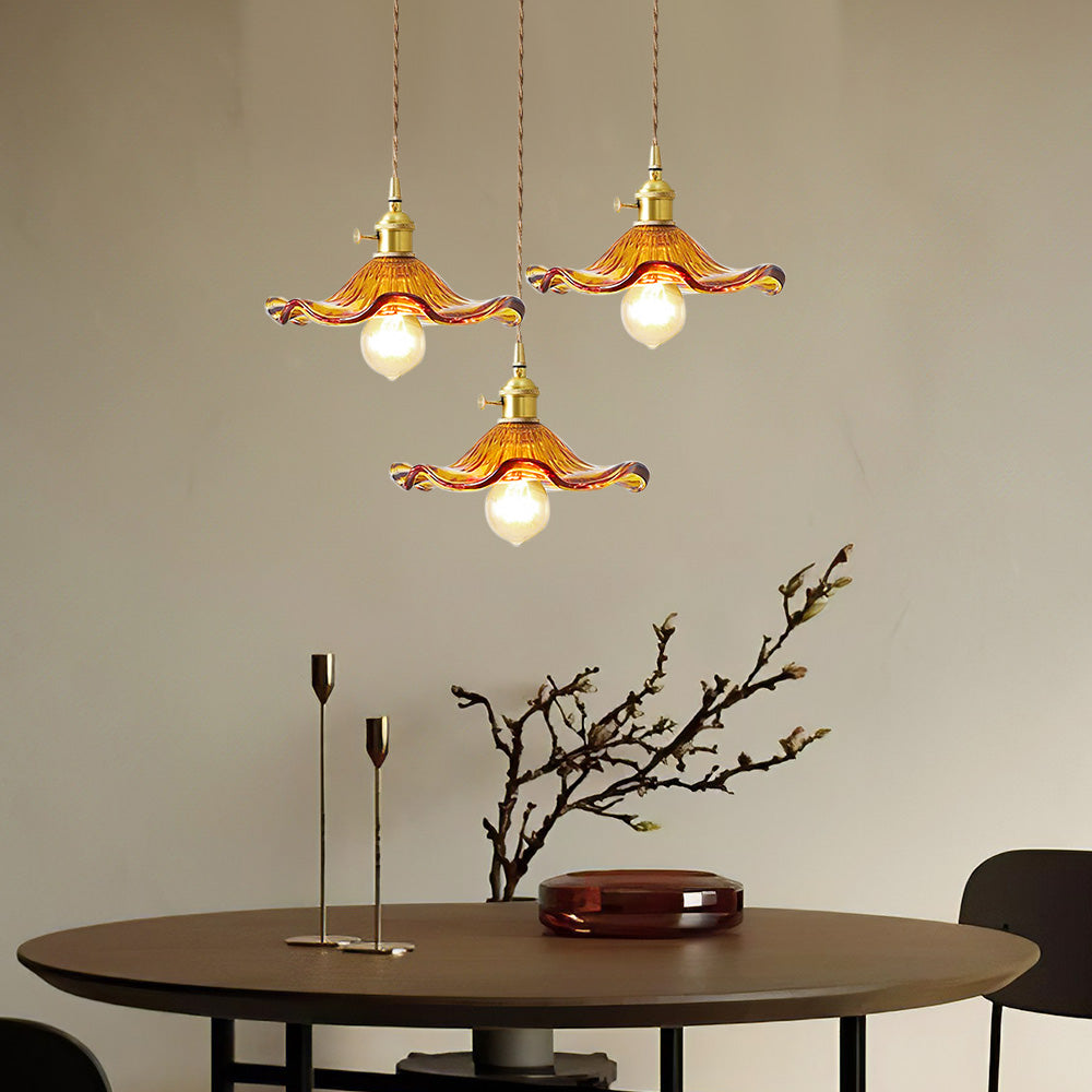 Floria | Elegante Hibiscus Bloemvormige Geprofileerde Glazen Hanglamp
