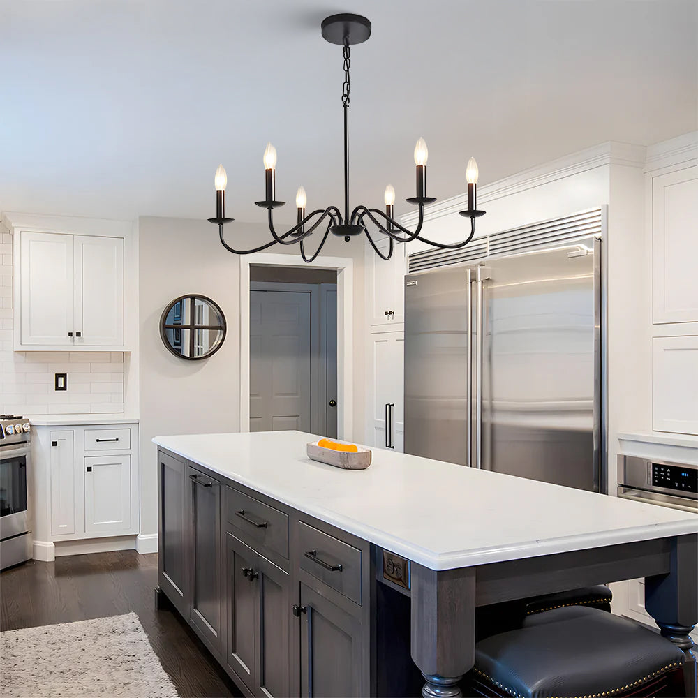 Virona | Hedendaagse Zwarte Kaarsstijl Gebogen Arm Kroonluchter