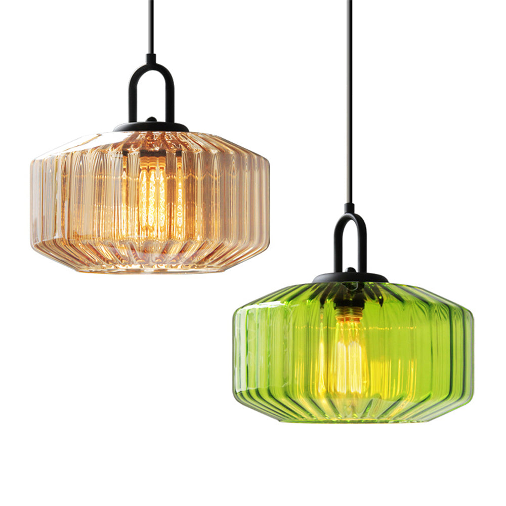 Verda | Midden Eeuw Ribbelglas Koepel Hanglamp