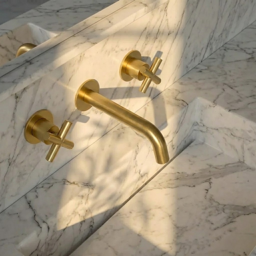 Auraa | Wandgemonteerde Badkamer Wastafelmengkraan Met Dubbele Kruisgreep