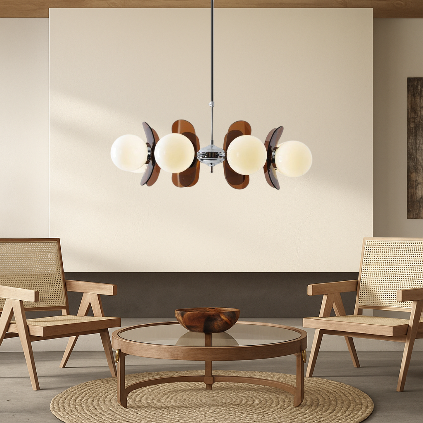 Astria | Mid-Century Multi Hoofd Opal Glas Kroonluchter