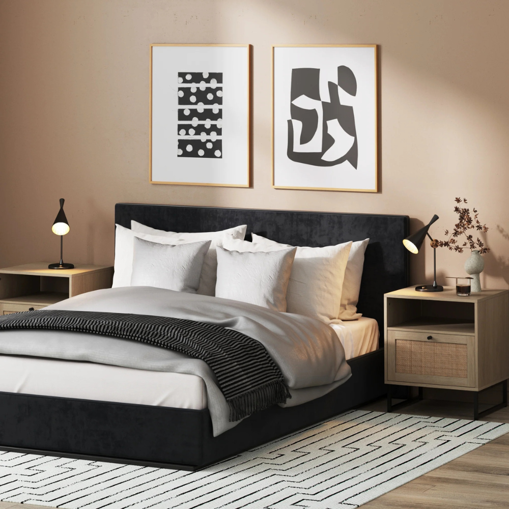 Vesta | Rieten Deur Nachtkastje en Einde Tafel met Opbergkast