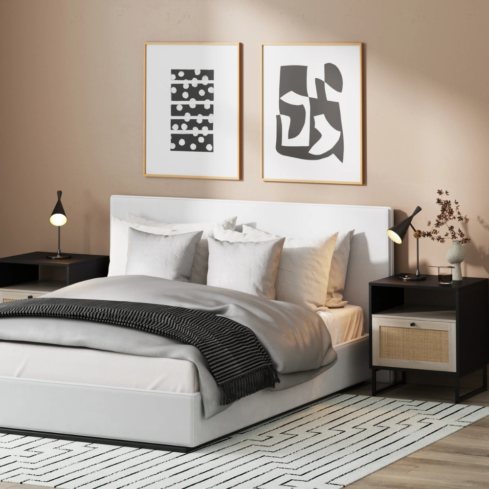 Vesta | Rieten Deur Nachtkastje en Einde Tafel met Opbergkast