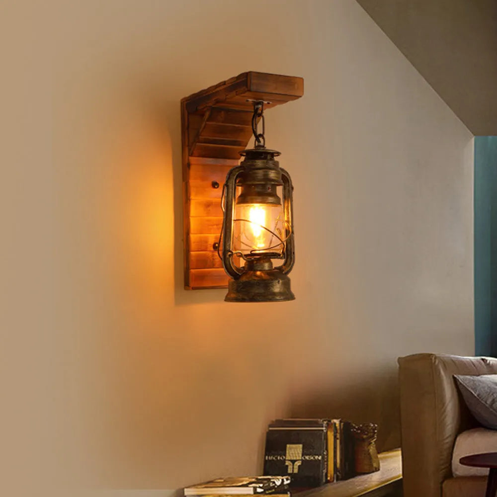 Elgard | Vintage Rustieke Lantaarn Van Dennenhout Wandlamp