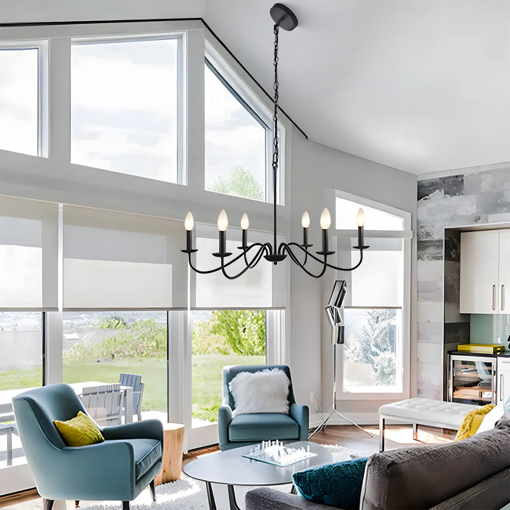 Virona | Hedendaagse Zwarte Kaarsstijl Gebogen Arm Kroonluchter
