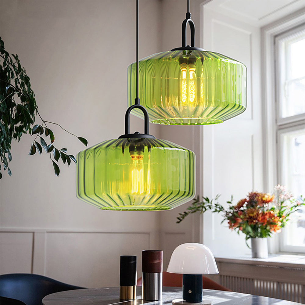 Verda | Midden Eeuw Ribbelglas Koepel Hanglamp