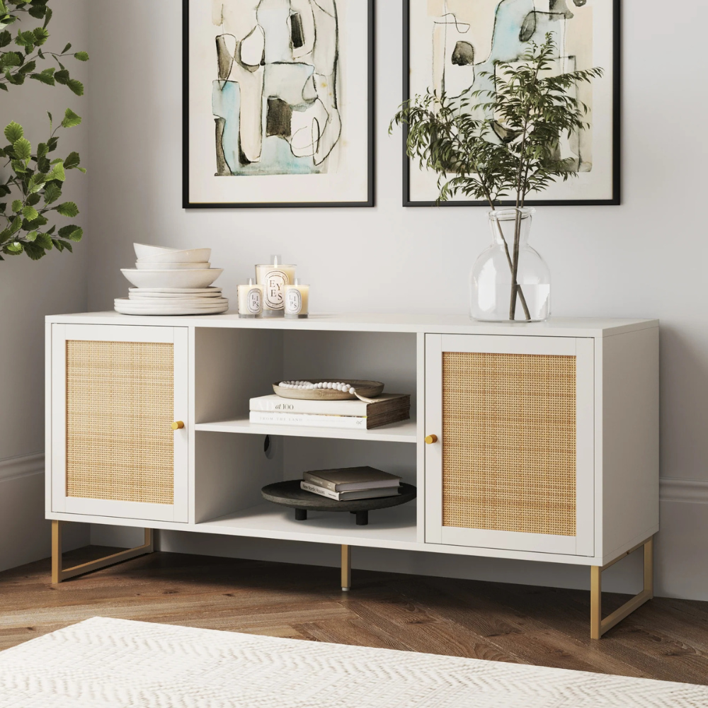 Cora | Moderne Rieten Opbergkast en Media Console TV Stand