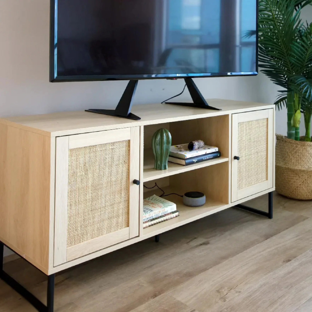 Cora | Moderne Rieten Opbergkast en Media Console TV Stand