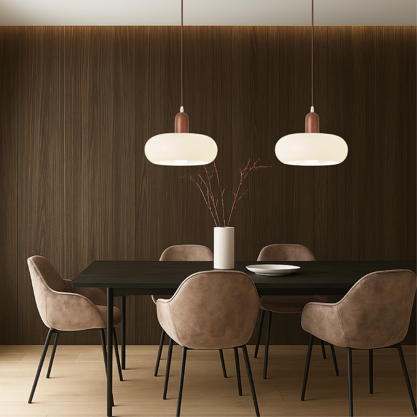 Nordica | Minimalistische Crème Glas en Houten Hanglamp