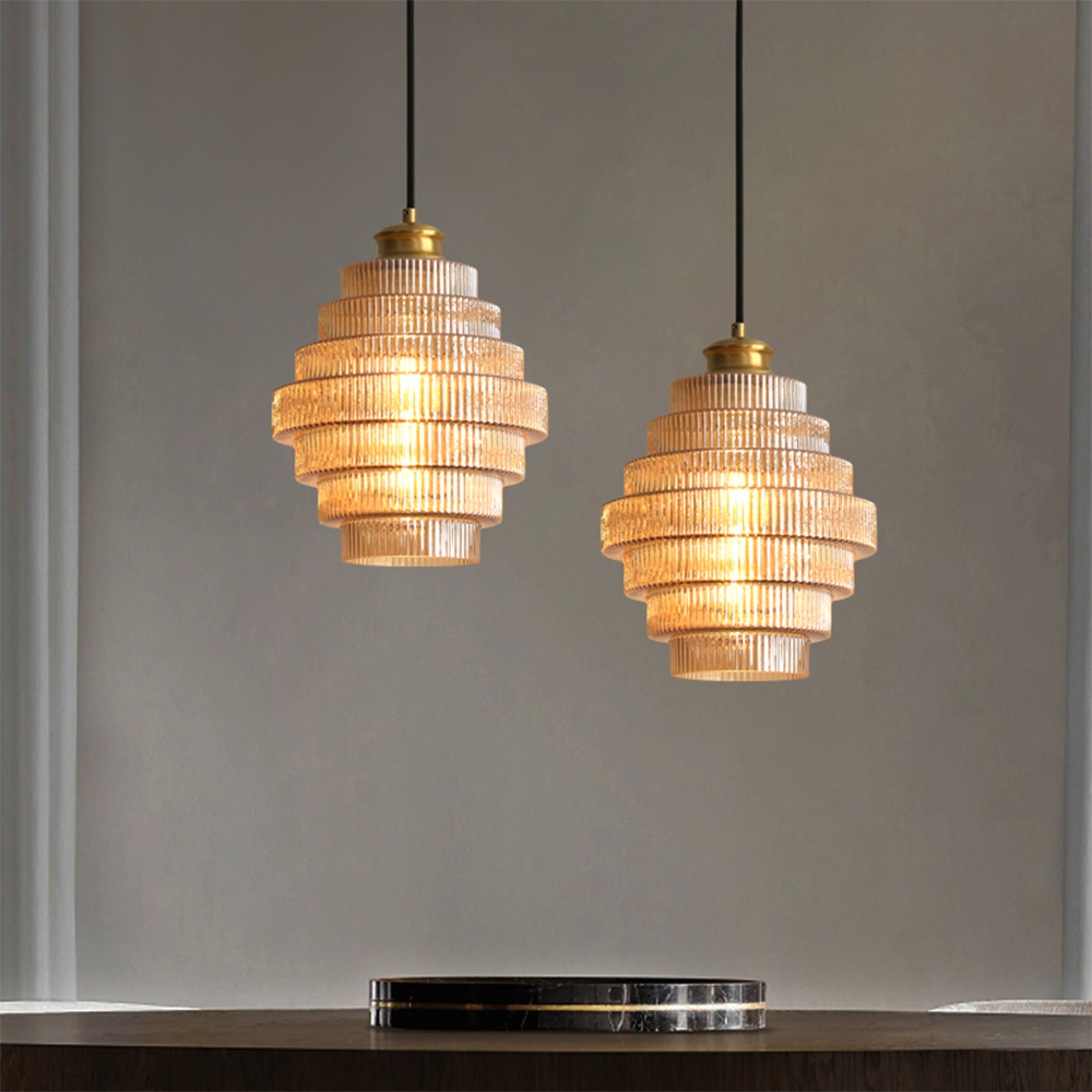 Auris | Antieke Laag Ribbelglas Hanglamp