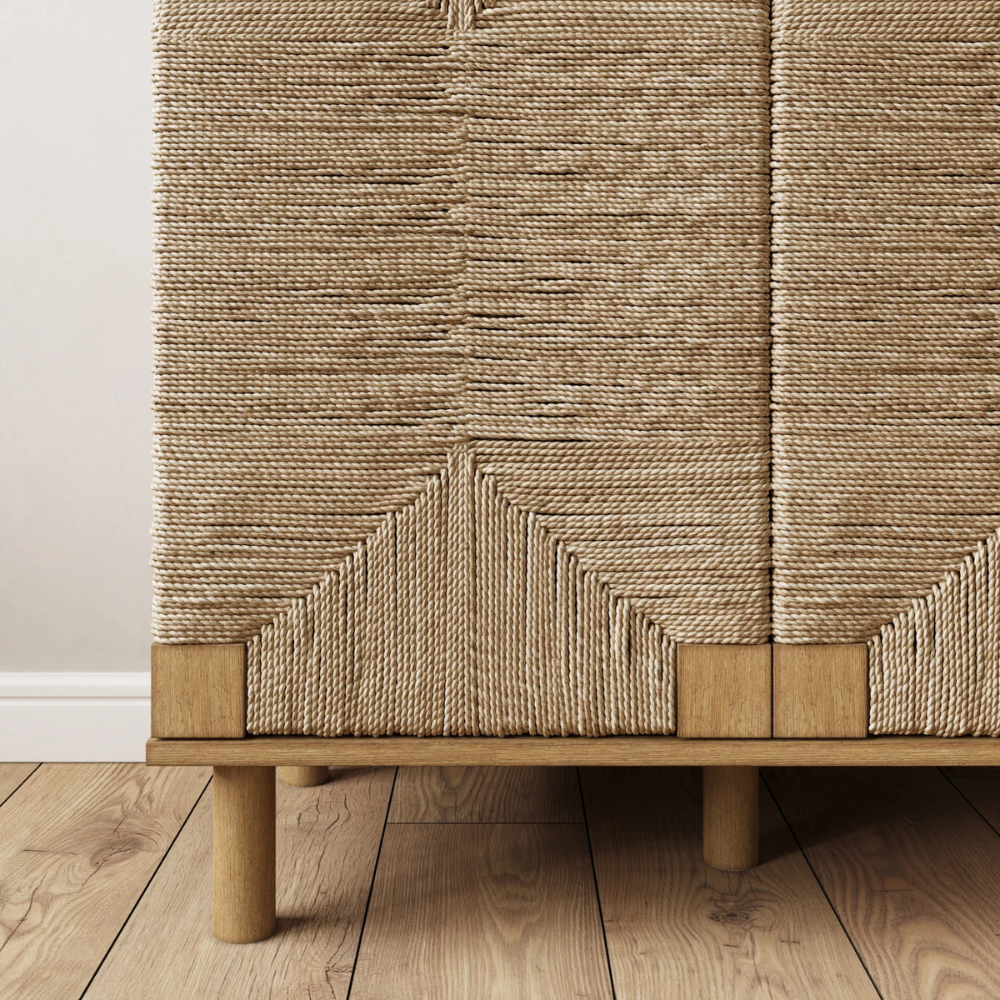 Kori | Twee Deur Houten Opbergkast Met Geweven Zeewierpanelen