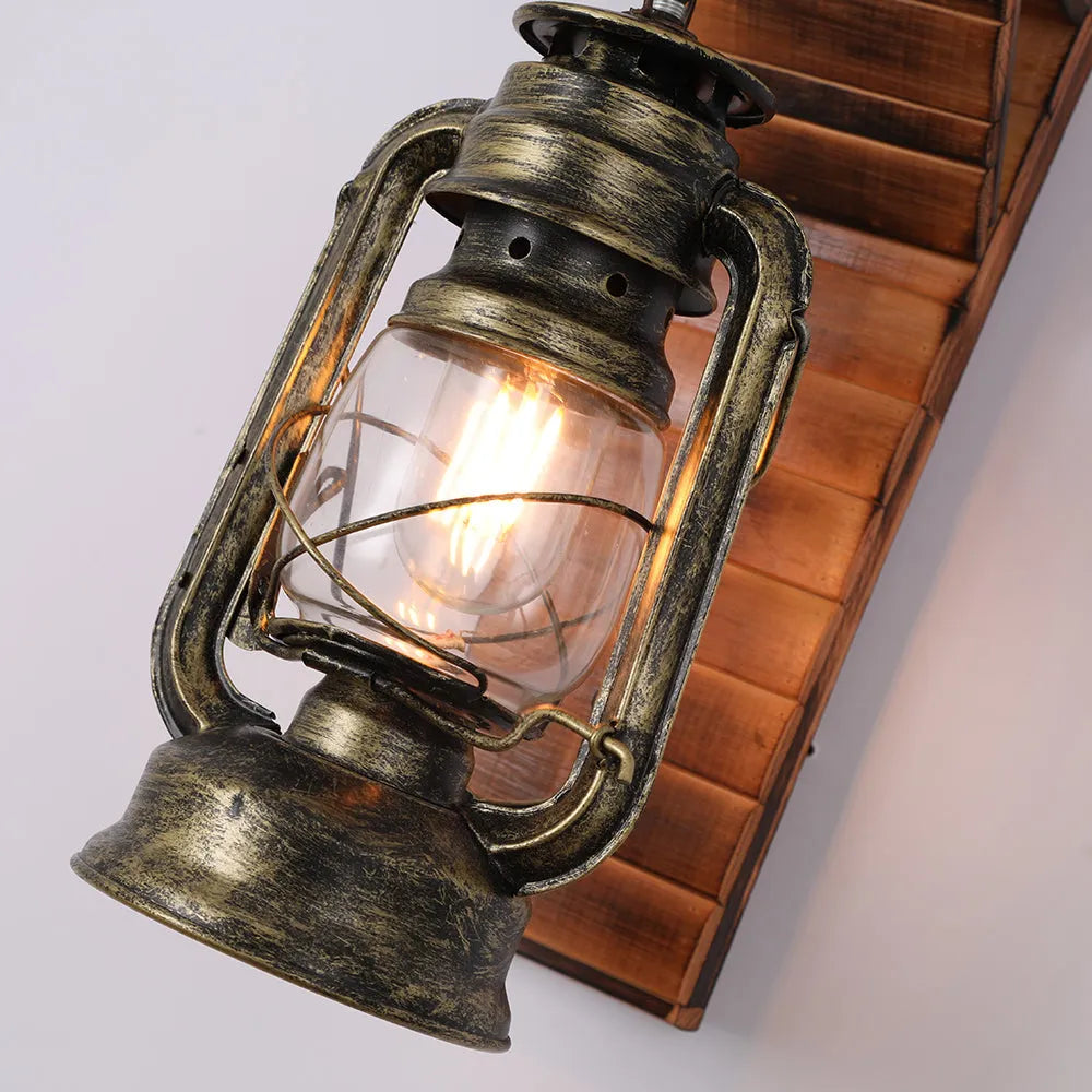 Elgard | Vintage Rustieke Lantaarn Van Dennenhout Wandlamp