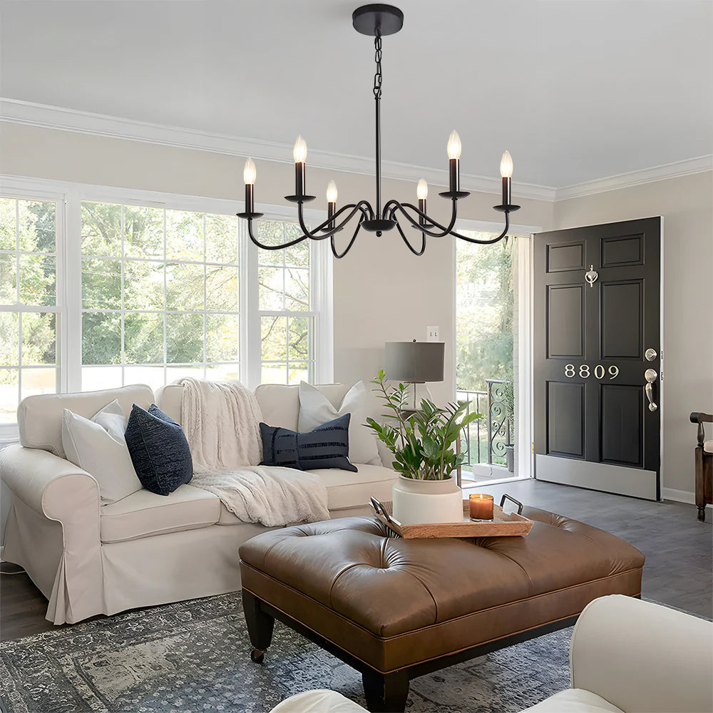 Virona | Hedendaagse Zwarte Kaarsstijl Gebogen Arm Kroonluchter